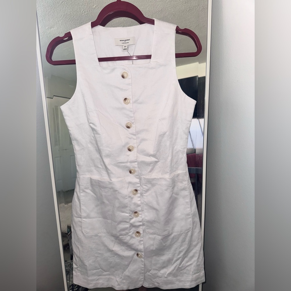 Banana Republic White Linen-Blend Button Front Dress